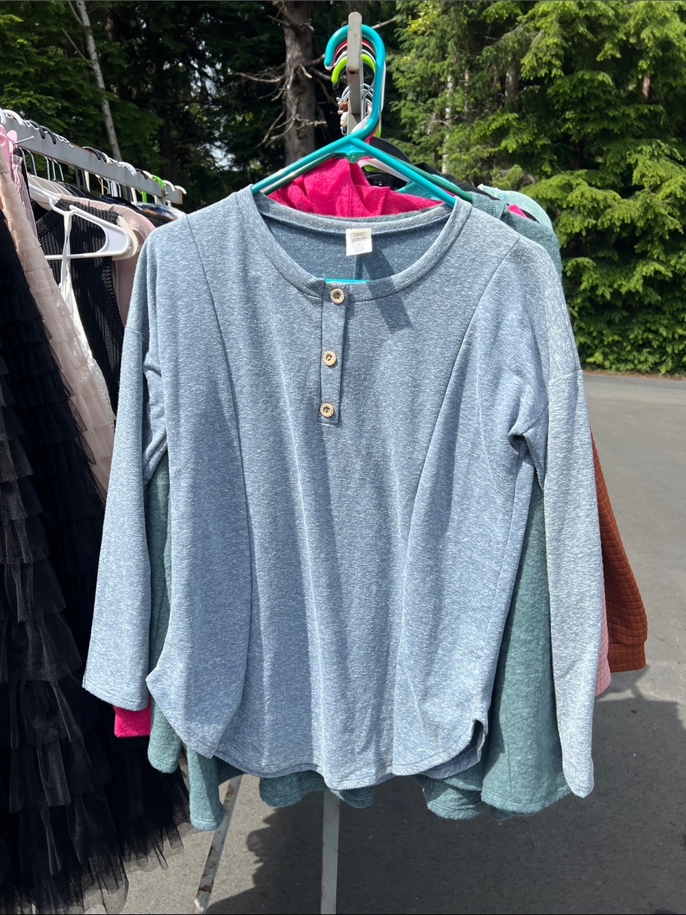 Sew In Love Heathered Light Blue Long Sleeve Henley Top
